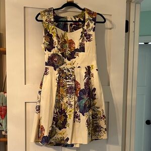 Floral Sleeveless Dress - Cream and Purple